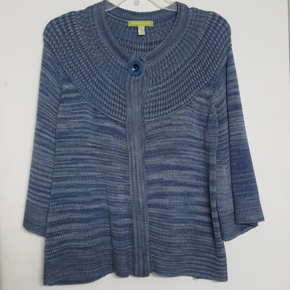 Sigrid Olsen Medium Cardigan Blue Button down.